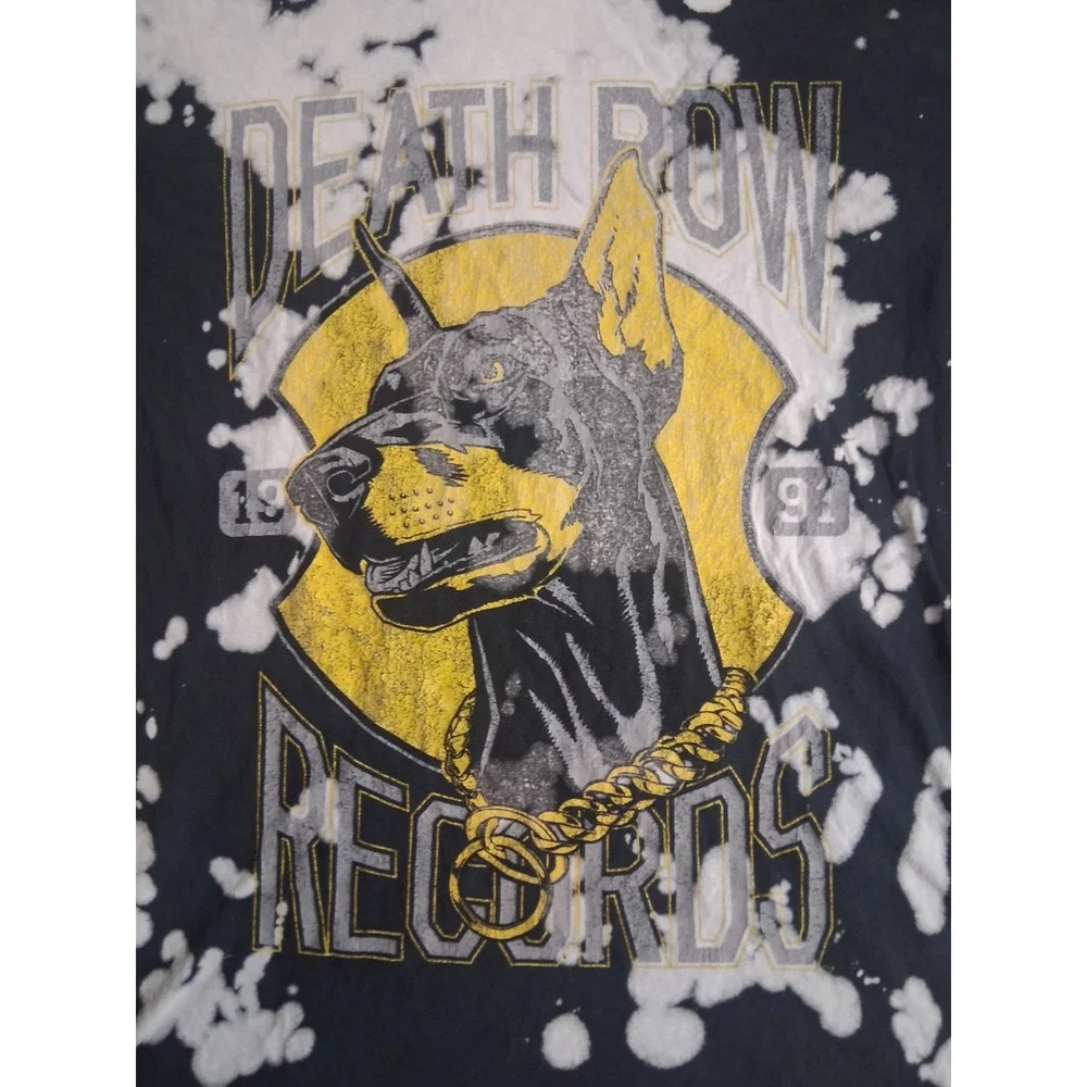 Death Row Records Streetwear Graphic T-Shirt Bleach Tie Dye Black White Mens Med